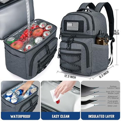 MOZETO Lunch Cooler Backpack Double Deck Lunch Box Backpack Insulated Leakproof Compartments Coolers Bag for Beach Travel Picnic Lunch Hiking BBQ Camping - color: Gray