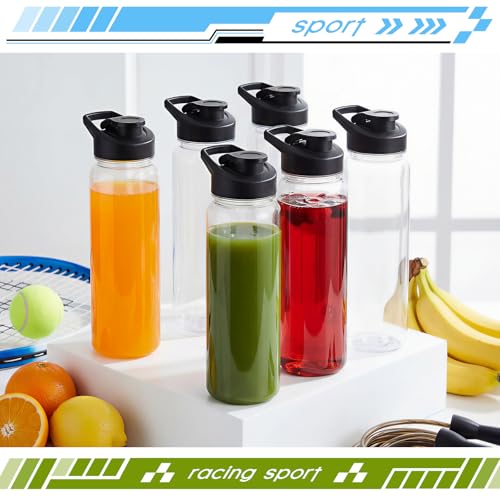 Mimorou 6 Pcs 24oz Water Bottles Bulk, Reusable Plastic Sports Bottles Leak-Proof & Portable Water Jug Gym Sports Adults Large Cups with Flip Top for Camping Hiking Cycling Teams School