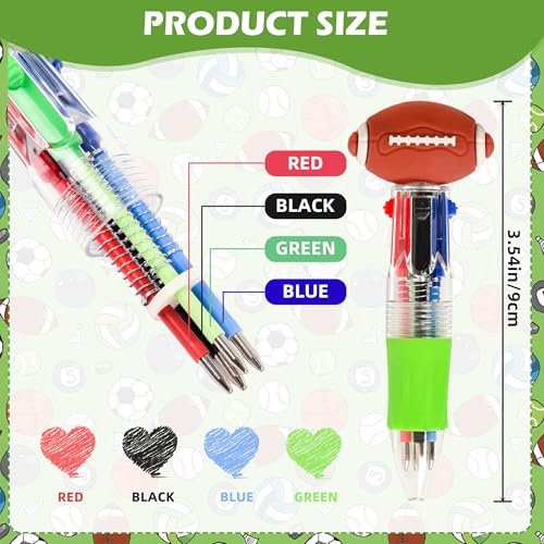 LiYiQ 25Pcs Sports Party Favors Multicolor Pen in One Cartoon Cute Fun 4-in-1 Cute Pens Bulk Kawaii Soccer Football Basketball Baseball Shape Cool Ballpoint Pens Fun Gifts - style: Sports