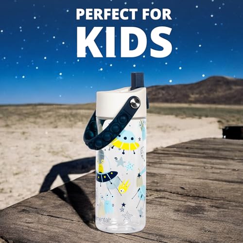 Elemental Water Bottles for Kids - Splash Kids Water Bottle for School with Pop-it Handle - BPA Free Tritan Plastic Water Bottle with Straw Leak Proof when Spout is Closed - Alien Invasion - 18oz - color: Alien Invasion