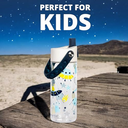Elemental Water Bottles for Kids - Splash Kids Water Bottle for School with Pop-it Handle - BPA Free Tritan Plastic Water Bottle with Straw Leak Proof when Spout is Closed - Alien Invasion - 18oz - color: Alien Invasion