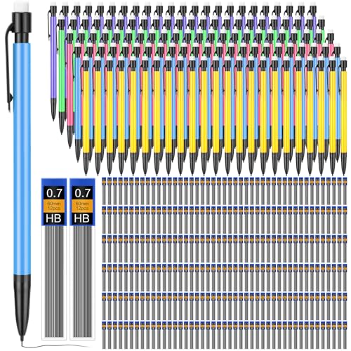 480 Pcs 0.7mm Mechanical Pencils Bulk Set Include Mechanical Pencil with Eraser HB Lead Refills for Art Office Classroom School Student Writing Drawing Sketching Supplies - color: Red, Green, Blue, Purple, Yellow, Black