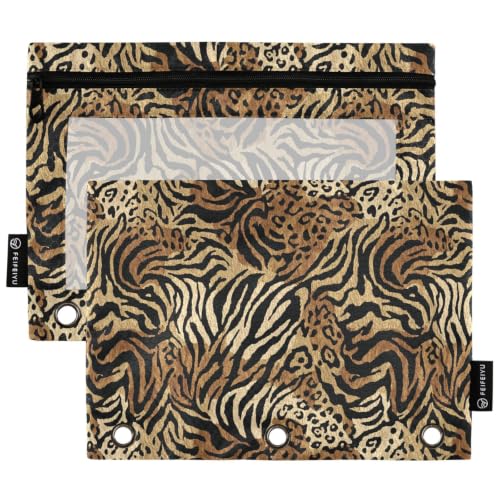 Gredecor 3 Ring Binder Pencil Pouch, Modern Leopard Brown Zippered Pen Case Pouches with Clear Window, 2 Pack Stylish Office & School Supplie - color: Modern Leopard Brown