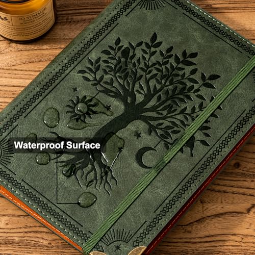 Ovesmusl PU Leather A5 Binder 6 Ring Refillable Journal 100 GSM 240 Pages | Refill Paper Include A5 Planner Binder Loose Leaf Binder Notebook 5.7”x8.3”, Green Tree - color: Green Tree