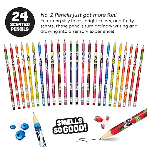 Scentos Scented Pencils for Kids - No. 2 Lead Pencils - Cute Pencil - For Ages 3 and Up - 24 Pack