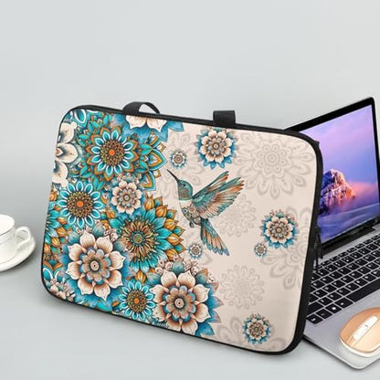 HUGS IDEA Laptop Sleeve Carrying Case for Women Computer Cover with Handle Notebook Messenger - color: Bohemian Hummingbird, size: 15inch