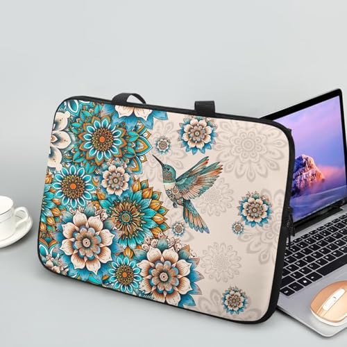 HUGS IDEA Laptop Sleeve Carrying Case for Women Computer Cover with Handle Notebook Messenger - color: Bohemian Hummingbird, size: 12inch