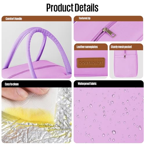 douyadady Lunch Bag&Box Women/Men Insulated&Reusable | Spacious Lightweight Waterproof Sturdy Durable Great Value For Office Work School Picnic Travel - color: Purple
