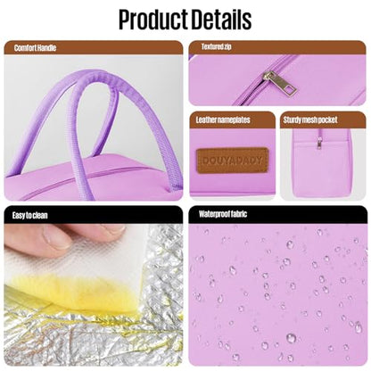 douyadady Lunch Bag&Box Women/Men Insulated&Reusable | Spacious Lightweight Waterproof Sturdy Durable Great Value For Office Work School Picnic Travel - color: Purple