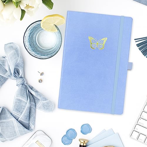 RICCO BELLO Lined Journal Notebook, Butterfly, 5.7 x 8.4-Inches | Faux Leather Hardcover, Pen Holder, College Ruled, 96 Sheets / 192 Pages, For Work & Notes - color: Butterfly