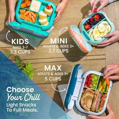 Bentgo Chill Kids Leakproof Lunch Box -4-Compartment Bento Box with Built-In Ice Pack, 3.3 Cup Capacity, BPA-Free, Microwave & Dishwasher Safe Tray, Ages 3–7 (Electric Aqua) - color: Electric Aqua