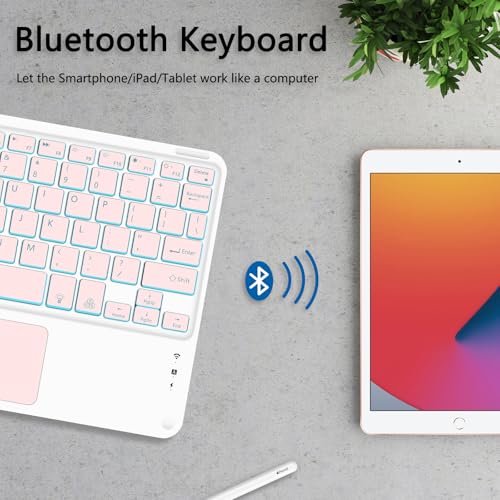 for Bluetooth Keyboard Touchpad Built, Cute Tablet Stand Adjustable & Foldable, 7-Color Wireless Rechargeable Bluetooth for iPad, iPad Pro/Mini/Air,Samsung Xiaomi Tablets, etc - Pink - color: D-Touchpad Backlight Keyboard-Pink