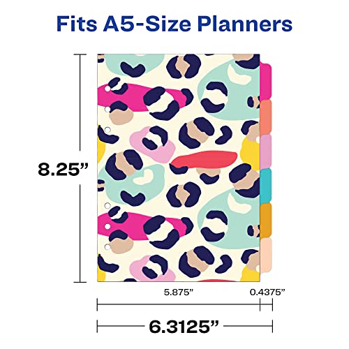 Avery Planner Dividers for A5 Planners, 6-Tab Set, ColorFur Animal Print Design, 1 Set (25449)