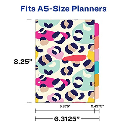 Avery Planner Dividers for A5 Planners, 6-Tab Set, ColorFur Animal Print Design, 1 Set (25449)
