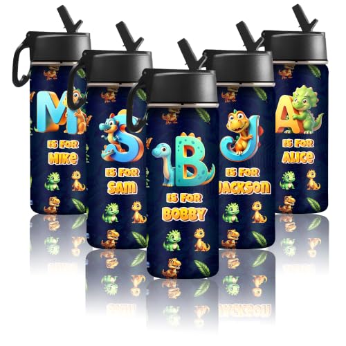Personalized Water Bottles for Kids for School With Name Cute Animals Custom Insulated Stainless Steel Sports Water Bottle with Straw and Handle for Girls and Boys Straw Lid Back to School Gift - color: New Color 16