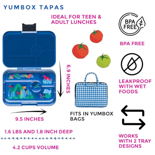 Yumbox Tapas Leakproof Bento Lunch Box: 4.2 Cups Larger 5-Compartment Design in Monte Carlo Blue with Jungle Tray- for Adults and Bigger Kids - color: Dark Blue