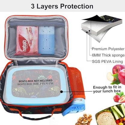 RHCPFOVR Kids Lunch Bag - Insulated Lunch Box for Boys Girls,Washable Lunch Bag and Reusable Toddler Leak-proof Lunchbox for School and Daycare - color: Orange & Black Dinosaur