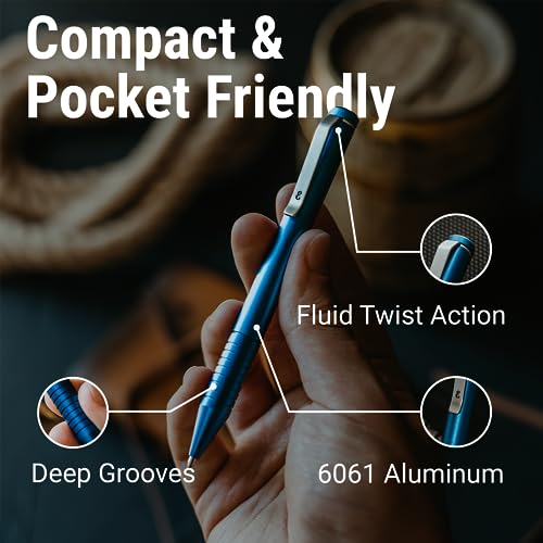 Everyman Aegean Grafton Mini Twist Refillable 0.7mm Metal Gel Ink Pen | EDC Premium Anodized Aluminum Build, Deep-Grooved Grip, Smooth Writing for Journaling, Office, Travel, Gifting & Daily Use - color: Aegean, style: Twist