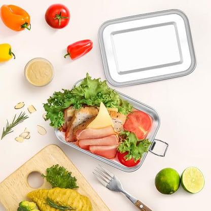 TeamFar Stainless Steel Bento Box, 47oz/1400ML Large Metal Lunch Box | Lunch Container for Adults / Kids, for Home/School/Office/Travel, with 2 Removable Dividers, Leak-Proof & Dishwasher Safe - size: 1400ML