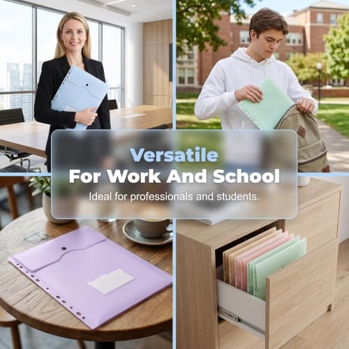 11 Hole Expanding File Pockets, Waterproof Binder Pockets for 2/3/4 Ring Binder with with Snap Button & Label Area, School & Office Supplies, Fits Letter / A4 Size Documents (Side-Opening) - color: Side-opening