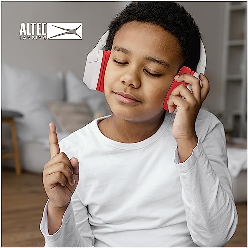 Altec Lansing Kid Safe Noise Cancelling Wireless Headphones 15H Battery, 85dB Volume Limit, Foldable Design Powerful Sound, Active Noise Cancellation Perfect for Kids Ages 7+ - color: Whiteout Classic Red