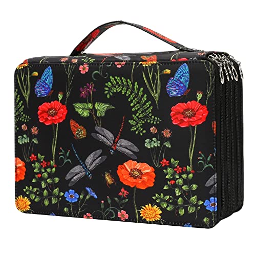 Vomgomfom Colored Pencil Case - 252 Slots Pencil Holder with Zipper Closure Twill Fabric Large Capacity Pencil Case for Watercolor Pens or Markers, Pencil Case Organizer for Artist (Black) - color: J Pattern Black, size: 252 Slots