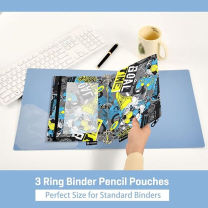 ZAZYXTJ Soccers Binder Pencil Pouchs 3 Ring with Zipper Clear Window | Office Organizers bag for School Students Teacher Supplies 2 Pack - color: Soccers