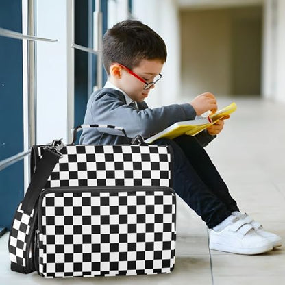 Zipper Binder Bag 3 Ring File Folder Portfolio Organizer Zippered Binder Bags with Strap Fits Laptop Women Men - color: 25-checkerboard Plaid