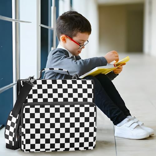 Zipper Binder Bag 3 Ring File Folder Portfolio Organizer Zippered Binder Bags with Strap Fits Laptop Women Men - color: 25-checkerboard Plaid