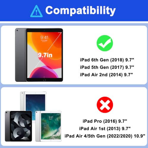 iPad 6th Generation Cases, iPad 5th Generation Case, iPad 9.7 Case, Hybrid Shockproof Rugged Drop Protection Cover Built with Kickstand for iPad 9.7 inch A1893 / A1954 / A1822 / A1823 (Blue+Black) - color: Blue+Black