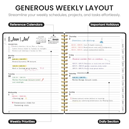 Planner 2026-2027, 8.5" x 11" Weekly and Monthly Academic Year Planner Calendar, July 2026 - June 2027, Hardcover Large School Planning Agenda With Tabs, Perfect for School & Office Supplies, A4, Black - color: D-Black, size: A4(8.5"x11")