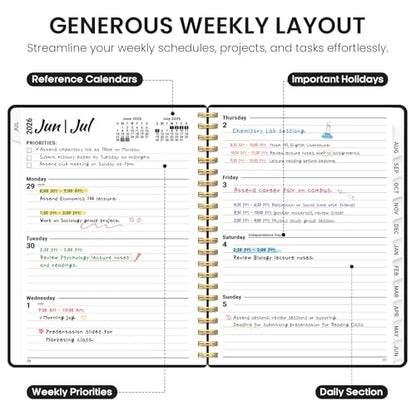 Planner 2026-2027, 8.5" x 11" Weekly and Monthly Academic Year Planner Calendar, July 2026 - June 2027, Hardcover Large School Planning Agenda With Tabs, Perfect for School & Office Supplies, A4, Black - color: D-Black, size: A4(8.5"x11")