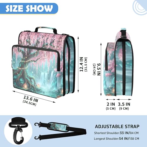 Cherry Blossom 2inch 3 Ring Zipper Binder Multi-Pocket Storage Holds 14 Inch Laptop for Students and Office Use - color: Cherry Blossom