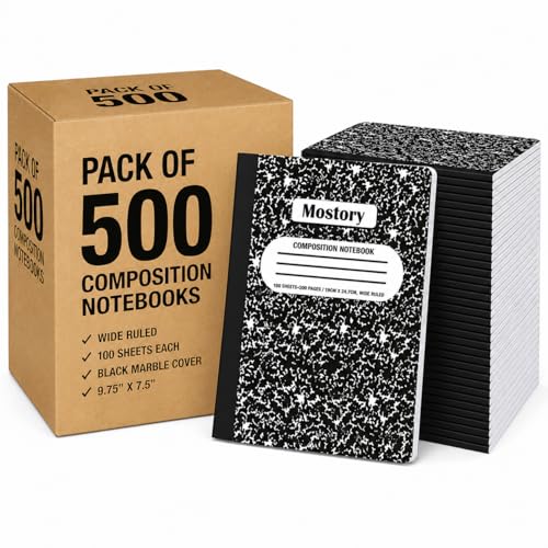 MOSTORY Pack of 500 Bulk Composition Notebook -Wide Ruled 200 Pages (100 Sheets), Size 7.5" x 9.75", Bulk School Supplies, Office, Bulk Notebooks for School, Writing Journal Notebook with Lined Paper - size: 500 Pack