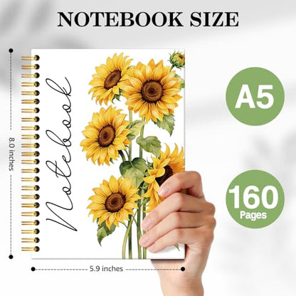 ERHACHAIJIA Sunflowers Hardcover 160 Pages Lined Spiral Notebook, Funny Sunflowers Notebook for Women Her Nana Grandma, Student Notepad Gifts, Floral Gifts for Sunflower Lover, Travel Journal Present - color: White-Yellow