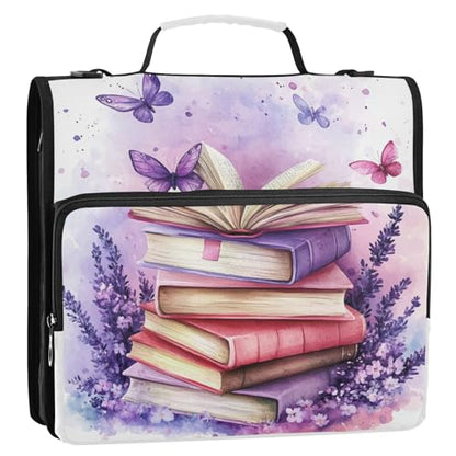 Butterfly Book Lavender Violet 3 Ring Zipper Binder with Shoulder Strap & Handle D-Ring Zippered Bag with Pencil Pouch, Expanding File Folder & Multiple Pocket, Binder Organizer for School