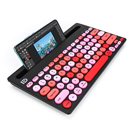 HUO JI Wireless Keyboard Multi-Device, Bluetooth and 2.4G Dual Mode for iPad, Switch to 3 Devices for Cellphone, Tablet, PC, Smart TV, iOS Android Windows, Black Pink - color: Black Pink