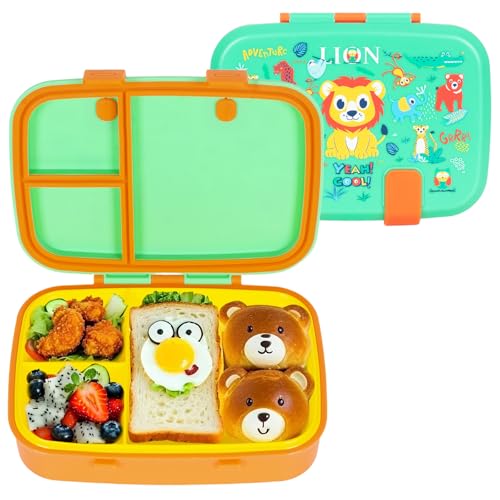Cute Cartoon Bento Lunch Box for Kids, 800ml/27oz BPA-Free Leak-Proof Food Containers with 3 Compartments, Dishwasher Safe, Back to School Students Lunches Size for Ages 3-7 - color: B23. Lion