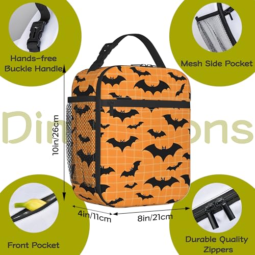 Halloween Bat Kids Lunch Bag Insulated Lunch Box Cooler Freezable Meal Prep Bag with Shoulder Strap Waterproof Lunch Container for Boys Girls School Office Picnic - color: Halloween Bat