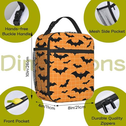 Halloween Bat Kids Lunch Bag Insulated Lunch Box Cooler Freezable Meal Prep Bag with Shoulder Strap Waterproof Lunch Container for Boys Girls School Office Picnic - color: Halloween Bat