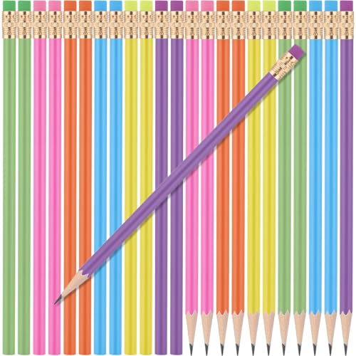 24 Pcs Round Pencils with Eraser 2 HB Cute Pencils Bulk for School Graphite Wood Color Unsharpened Pencil for Drawing Sketching Wedding School Teacher Supplies Student Reward(Rainbow Colors) - color: Rainbow Muticolor