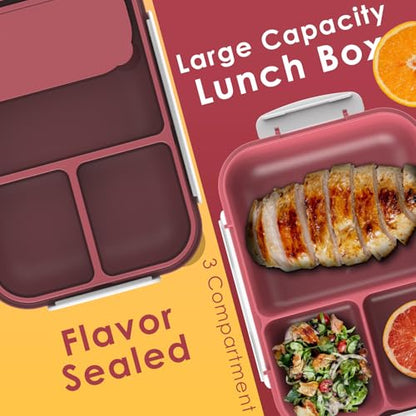 WHALEHOUSE Large Capacity Bento Box for Adult, 1700ML 3 Compartments Lunch Box with Utensil, Airtight Food Container with Lids for Meal Prep, Microwave/Dishwasher/Freezer Safe, On the Go (Red) - color: 1700mL-Red