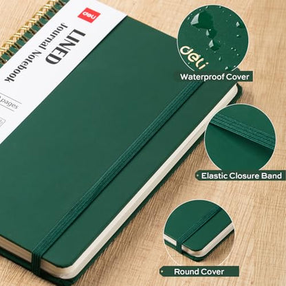 deli Dark GreenLined Spiral Journal Notebook, 160 Pages, A5 (5.5"x8") Hardcover Writing Notebook, College Ruled Spiral Bound Journal for Women & Men - Perfect for Work, School, Office & Note Taking - color: Dark Green