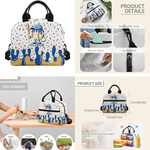 CLOHOMIN Baseball Bookbag and Lunch Box Age 8-10/10-12 Ice Cream School Bags Set Elementary School Bookbag 3rd Grade with Lunch Bag Water Bottle Sleeve 3 in 1 Cute Book Bags for Middle School - color: Baseball Ice Cream