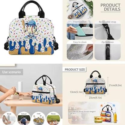 CLOHOMIN Baseball Bookbag and Lunch Box Age 8-10/10-12 Ice Cream School Bags Set Elementary School Bookbag 3rd Grade with Lunch Bag Water Bottle Sleeve 3 in 1 Cute Book Bags for Middle School - color: Baseball Ice Cream