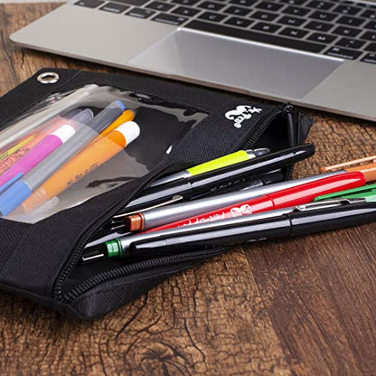 Mr. Pen Fabric Pencil Pouch with 3 Binder Holes, Black, Set of 2 (Pack of 2) - color: Black, size: 4 Pack