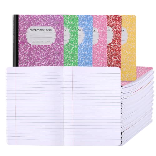 BESARME 24 Pcs Composition Notebook Bulk for School, Wide Ruled Notebooks | 9-3/4 x 7-1/2", 60 sheets/120 pages, Colorful Marble Notebooks for School Class Notes Homework Office - color: Colorful Marble