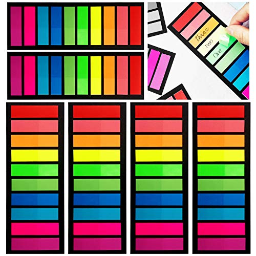 1200Pcs Colored Page Markers,6Set Fluorescent Sticky Tabs in 10 Primary Color,Neon Sticky Notes Flags,Waterproof Writable Translucent Page Flags for Books,Notebook,Removes Cleanly (Neon 1 Design)