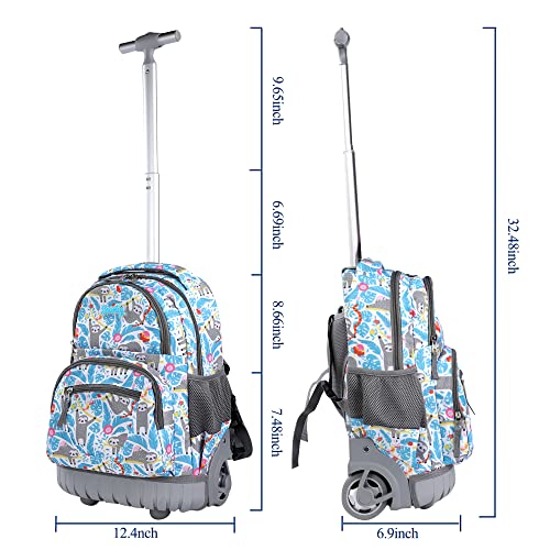 seastig Rolling Backpack 16 inch Wheeled Backpack with Lunch Bag & Pencil Case Roller Backpack Set Carry-on Bag School Travel - color: Sloth