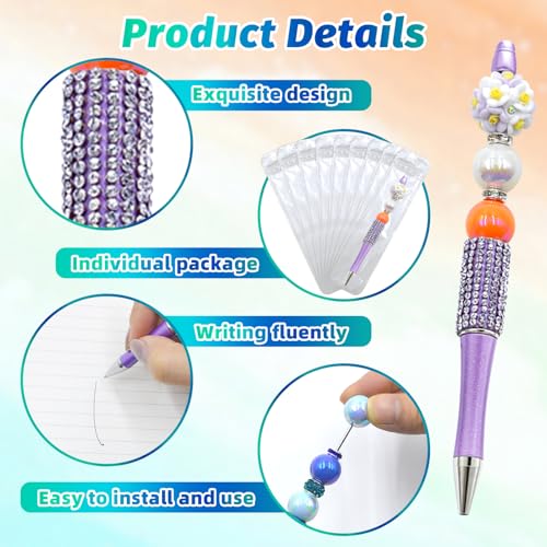 75 Pcs DIY Diamond Beadable Pen Kit - 25 Plastic Rhinestone Beaded Pens Bulk with Refills & Bags - Fancy Cute Glitter Pens for Crafting, Students & Teachers – School Supplies (Purple) - color: Purple, size: 25
